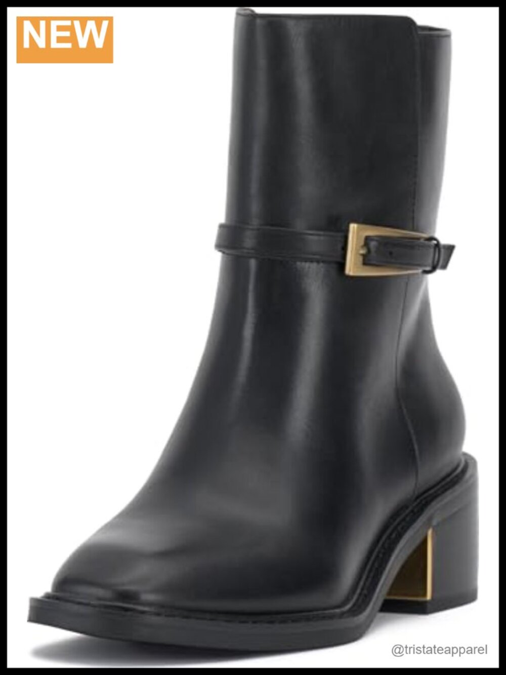 Nappa Leather Ankle Bootie with Block Heel - Almond Toe, Zip Closure